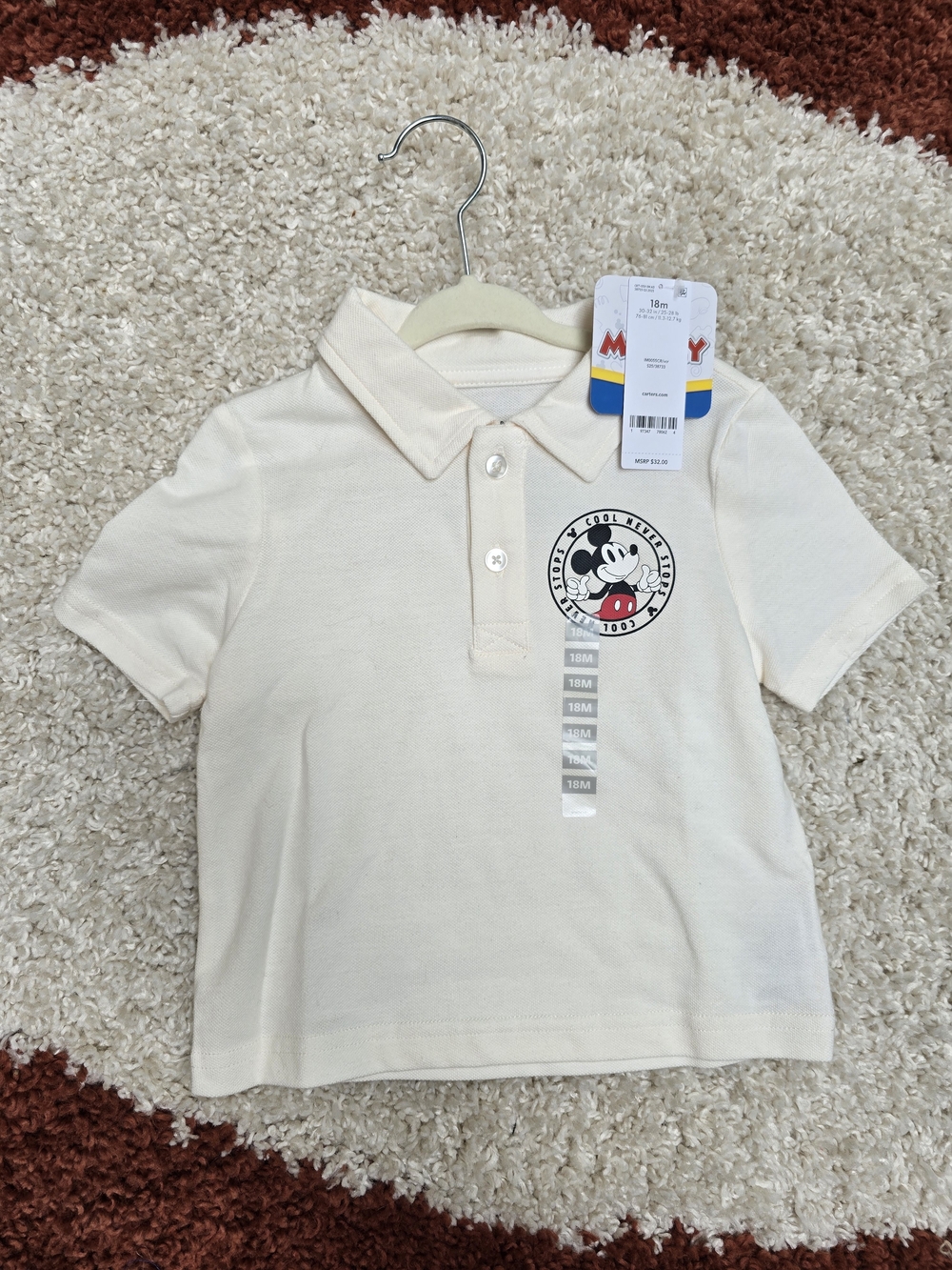 Carter's Cream Polo with Mickey Mouse Patch
